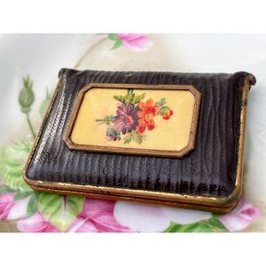Antique Leather Floral Celluoid Make-up compact